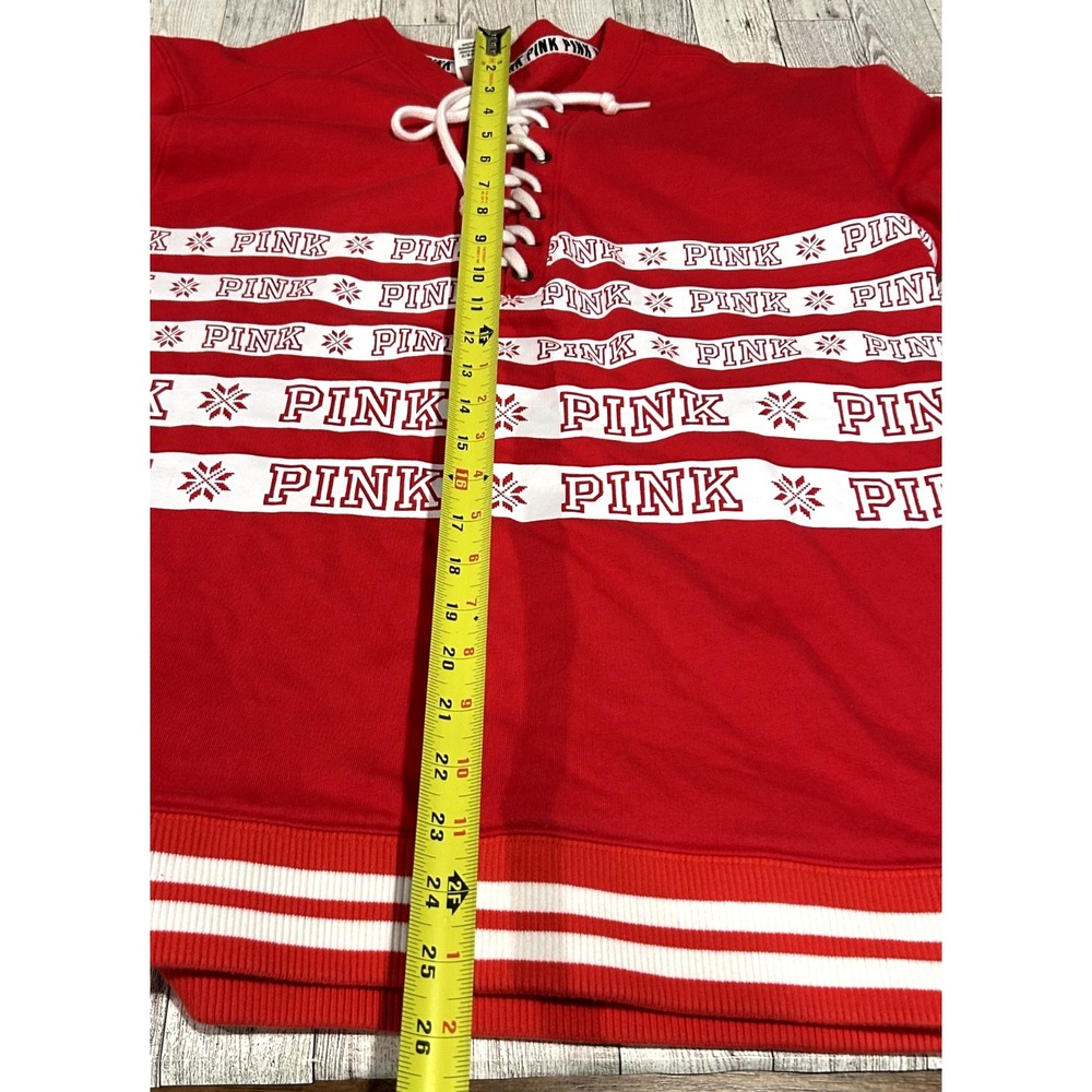 Victoria's Secret Pink Campus Lace-up Pullover Holiday Red Pepper Logo SMALL - Picture 7 of 9